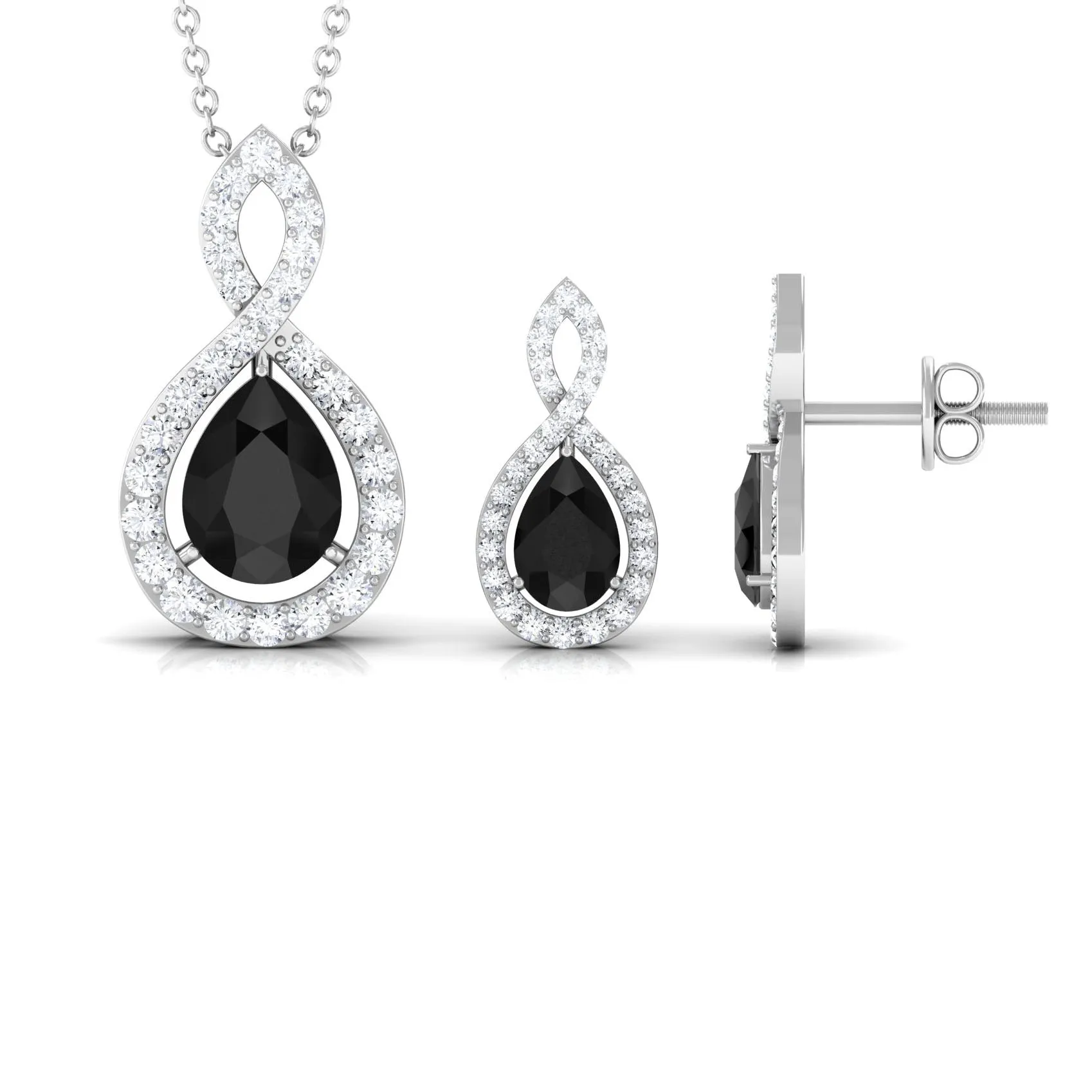 Real Black Onyx Infinity Jewelry Set with Moissanite