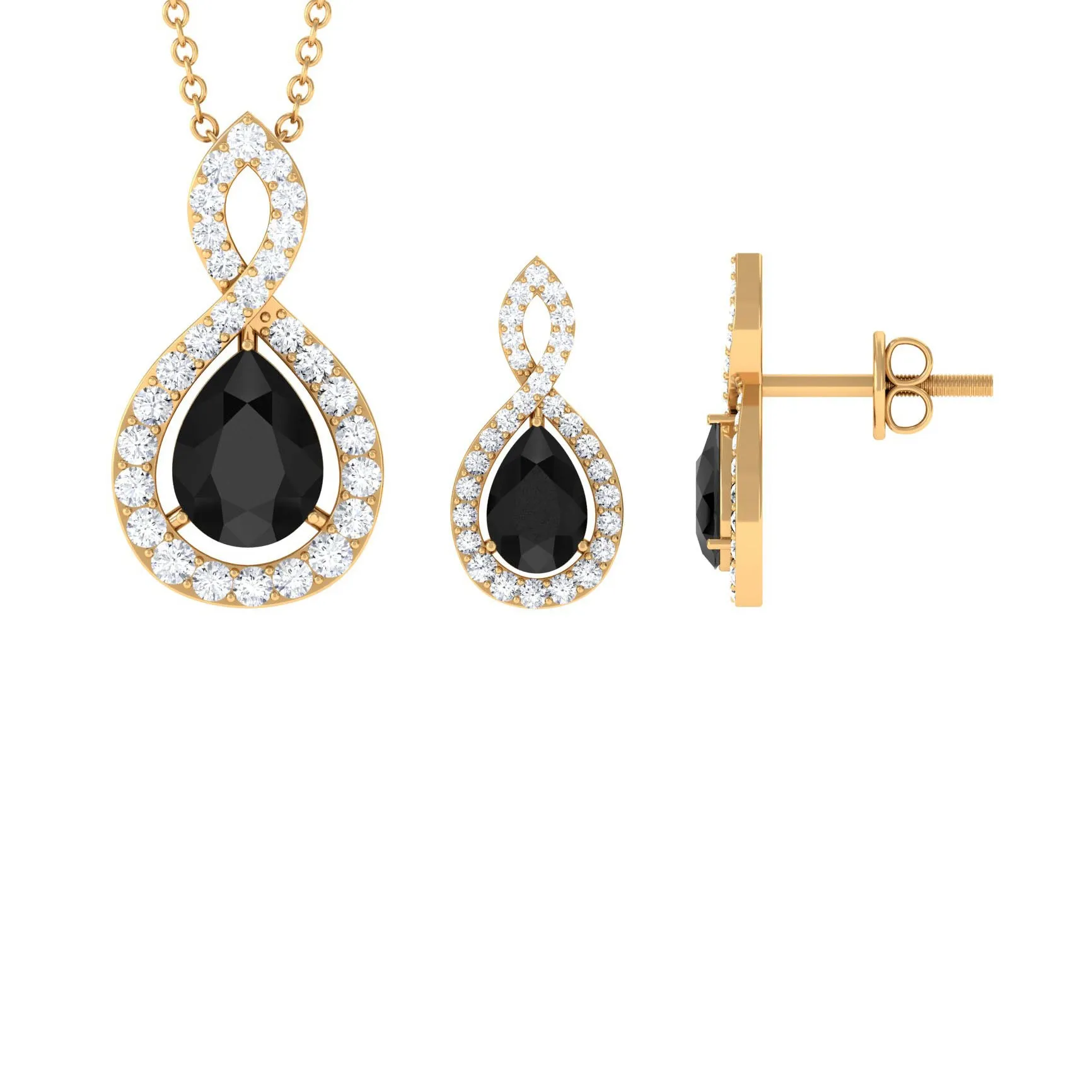Real Black Onyx Infinity Jewelry Set with Moissanite