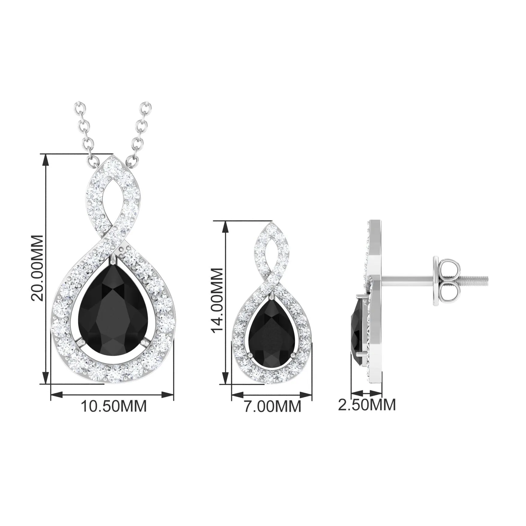 Real Black Onyx Infinity Jewelry Set with Moissanite