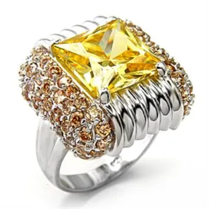 Rhodium 925 Sterling Silver Ring with AAA Grade CZ in Topaz for Women Style 7X316