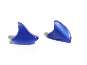 Sapphire Blue Moonglow Swirl Deco Shark Fin Stud Earrings