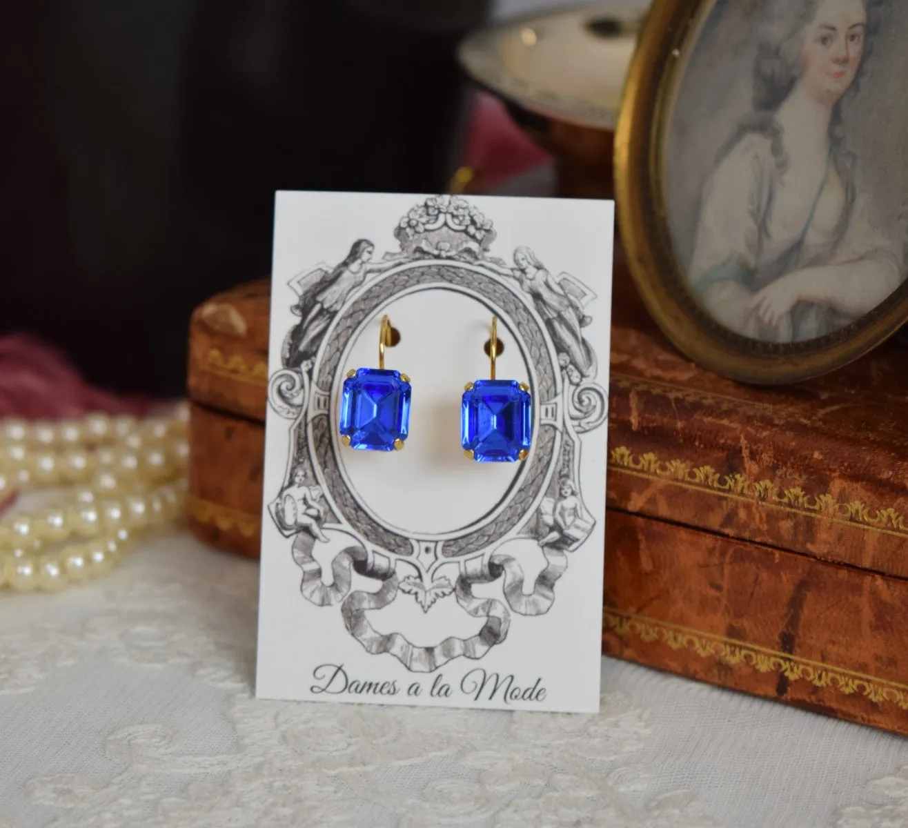 Sapphire Crystal Earrings - Small Octagon
