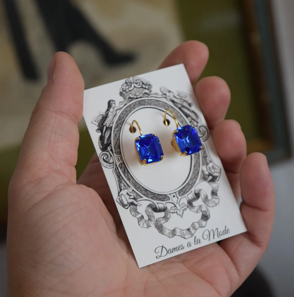 Sapphire Crystal Earrings - Small Octagon
