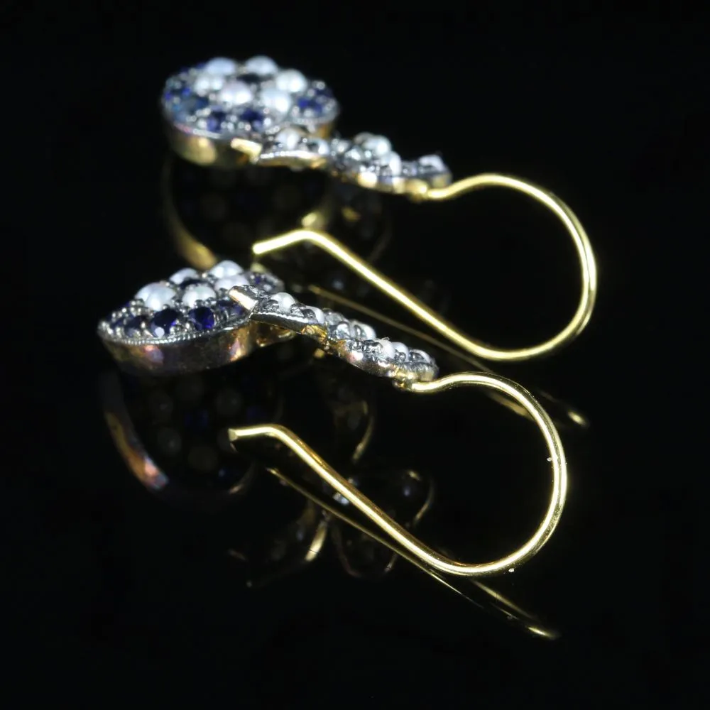 Sapphire Diamond Pearl Heart Earrings 18Ct Gold
