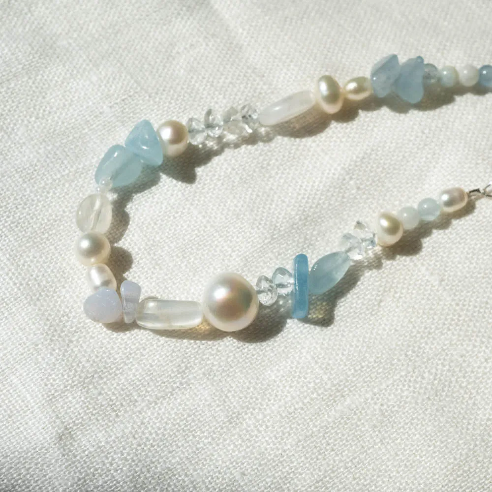 'Seabird' Aquamarine   Moonstone Beaded Bracelet