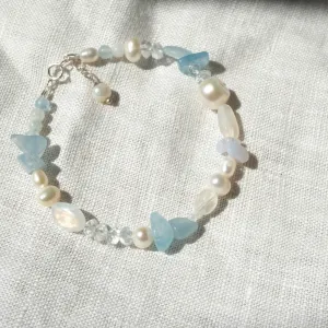 'Seabird' Aquamarine   Moonstone Beaded Bracelet