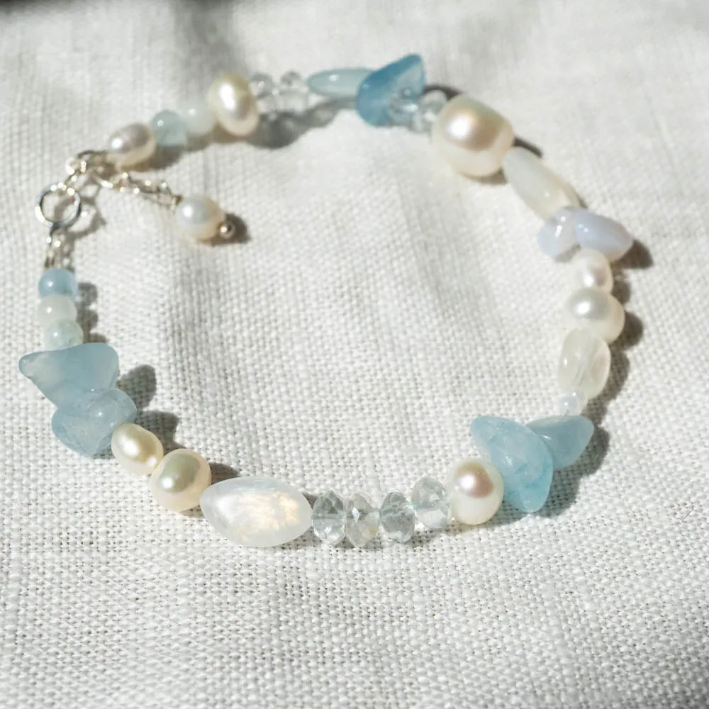 'Seabird' Aquamarine   Moonstone Beaded Bracelet