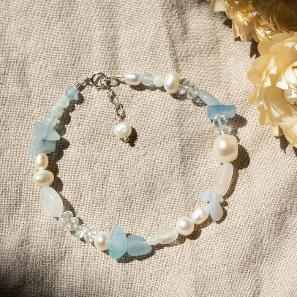'Seabird' Aquamarine   Moonstone Beaded Bracelet
