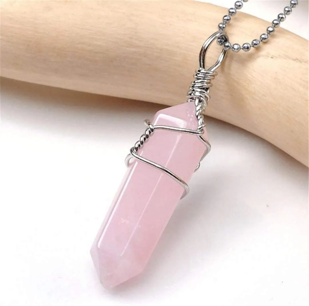 Set of 3 Wire-Wrapped Mineral Point Pendants - Amethyst, Quartz & Rose Quartz