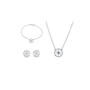 Set of Ladies 3/4" Compass Necklace, Bracelet, Stud Earrings from Nau-T-Girl in Silver with Imitation Blue Stone