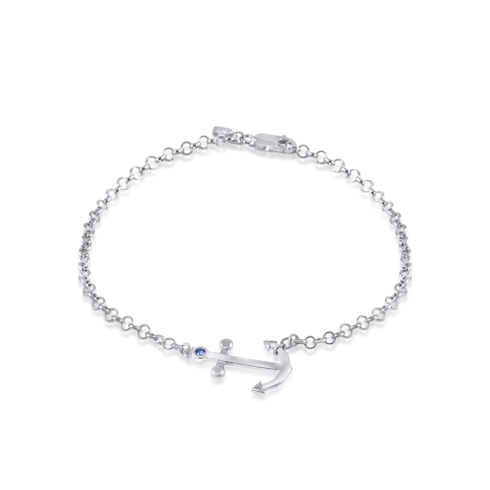 Set of Ladies Anchor Necklace, Bracelet, Stud Earrings from Nau-T-Girl in Silver with Imitation Blue Stone