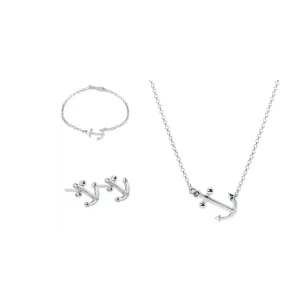 Set of Ladies Anchor Necklace, Bracelet, Stud Earrings from Nau-T-Girl in Silver with Imitation Blue Stone