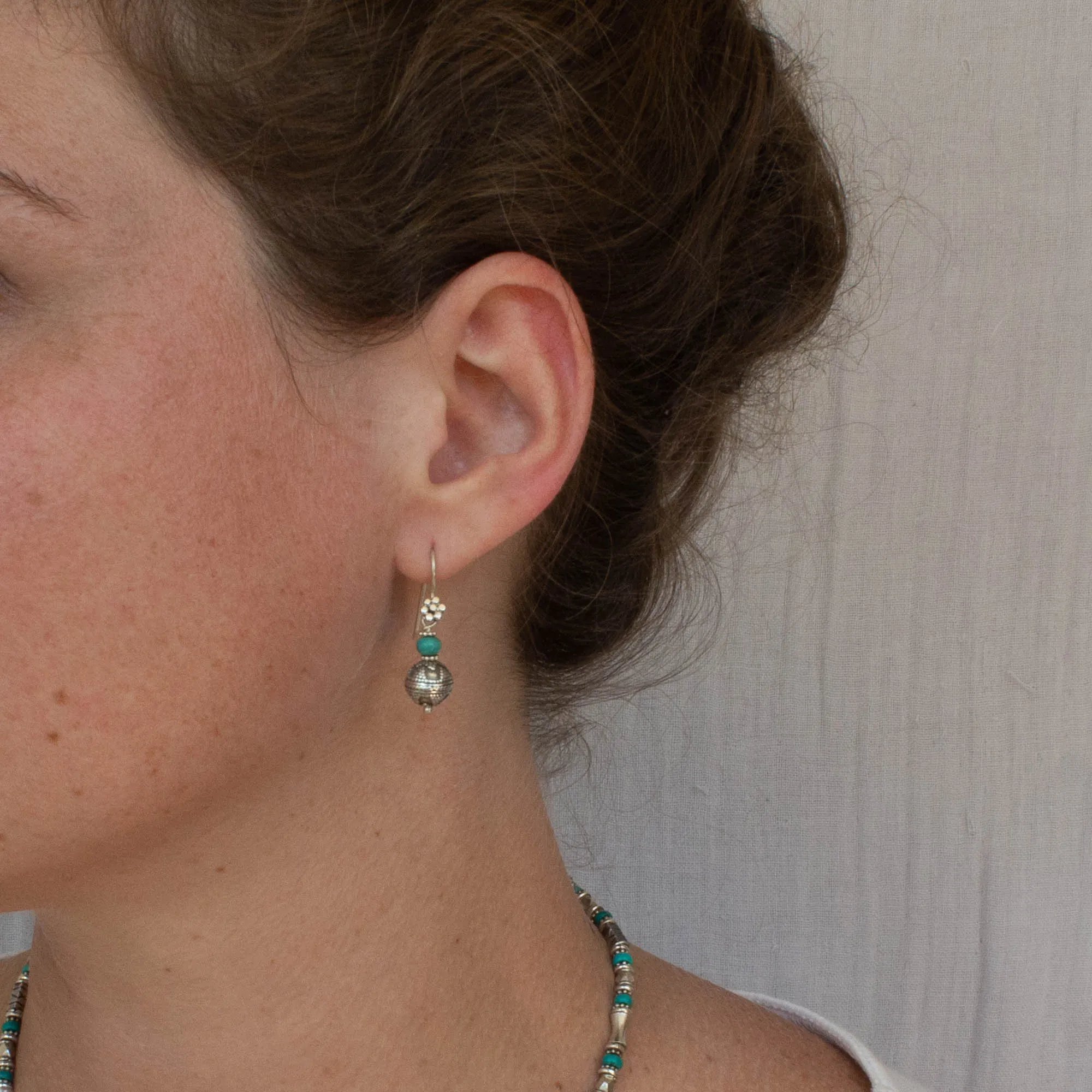 Silver Bali Granulation Bead Earrings