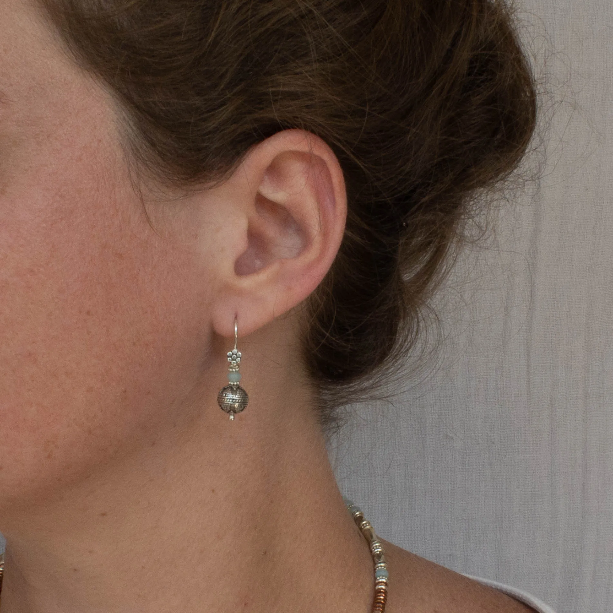 Silver Bali Granulation Bead Earrings