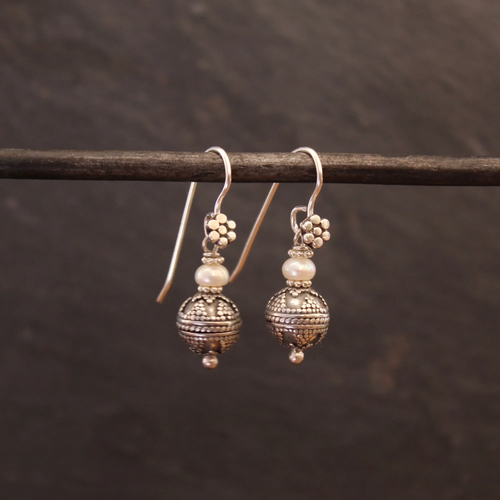 Silver Bali Granulation Bead Earrings