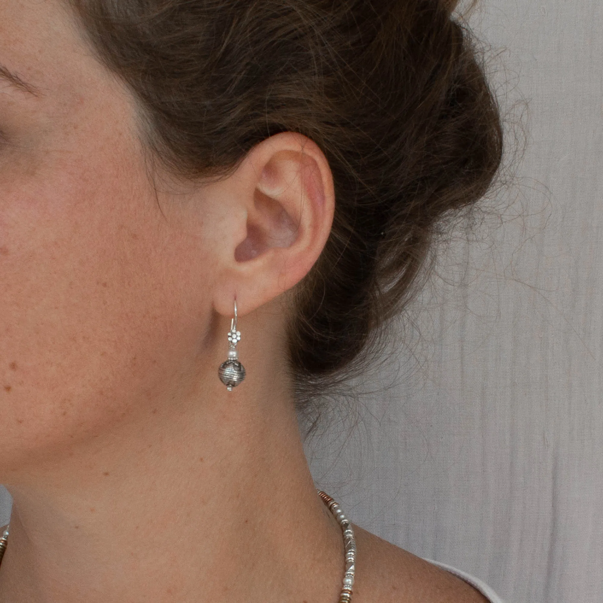 Silver Bali Granulation Bead Earrings