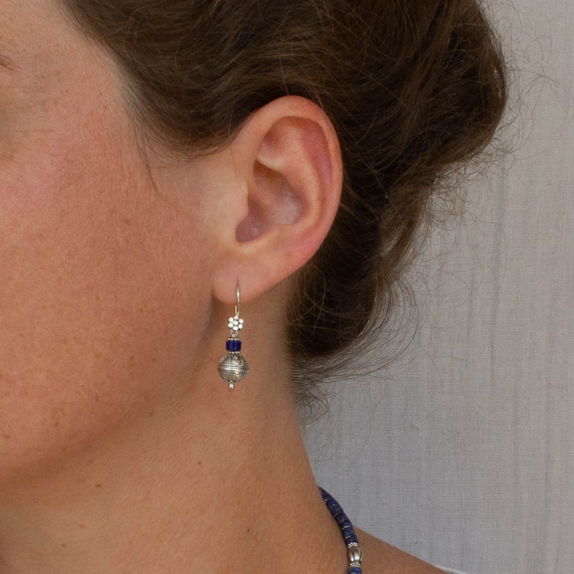 Silver Bali Granulation Bead Earrings