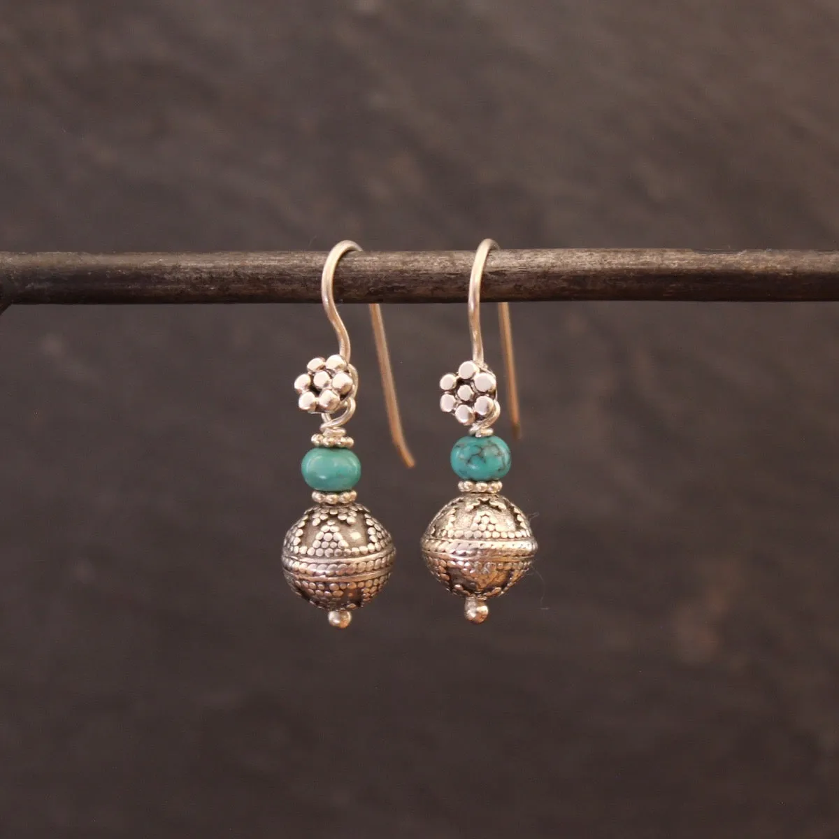 Silver Bali Granulation Bead Earrings