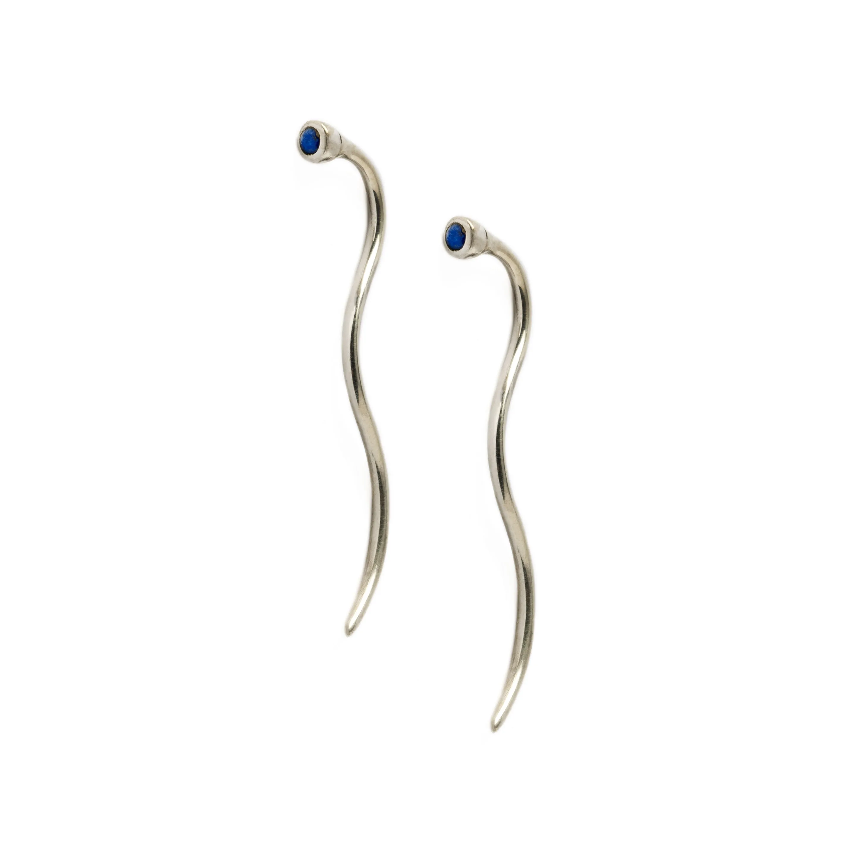 Silver Long Tail Earrings with Lapis
