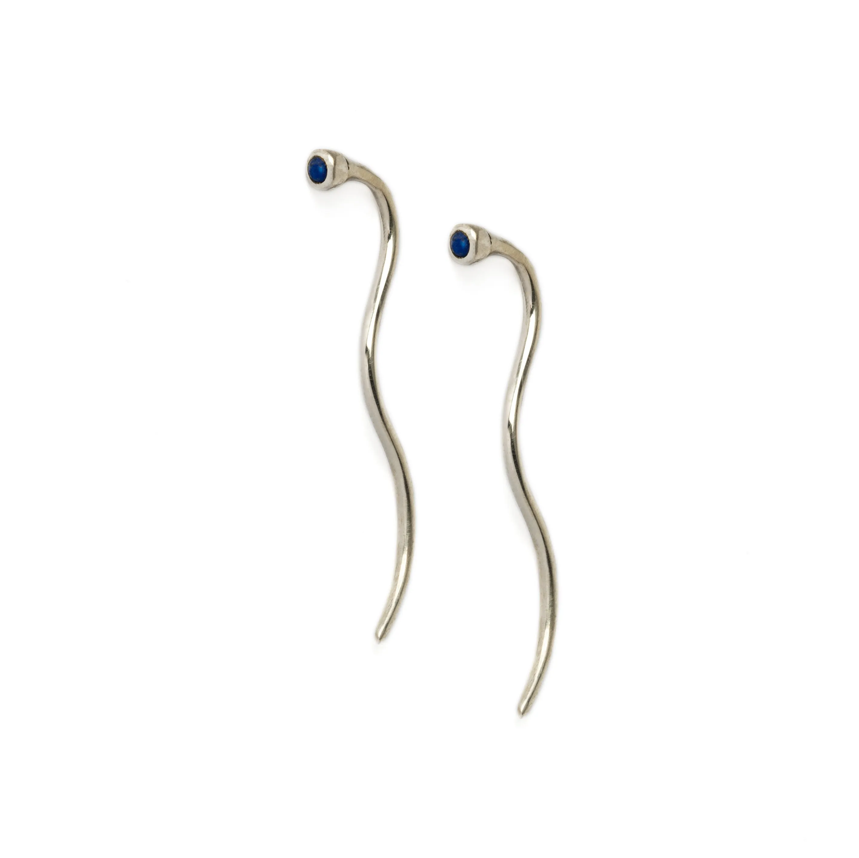 Silver Long Tail Earrings with Lapis