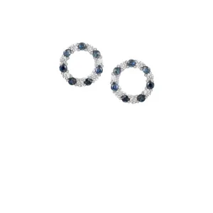 Silver Sapphire and cubic zirconia circle of life earrings
