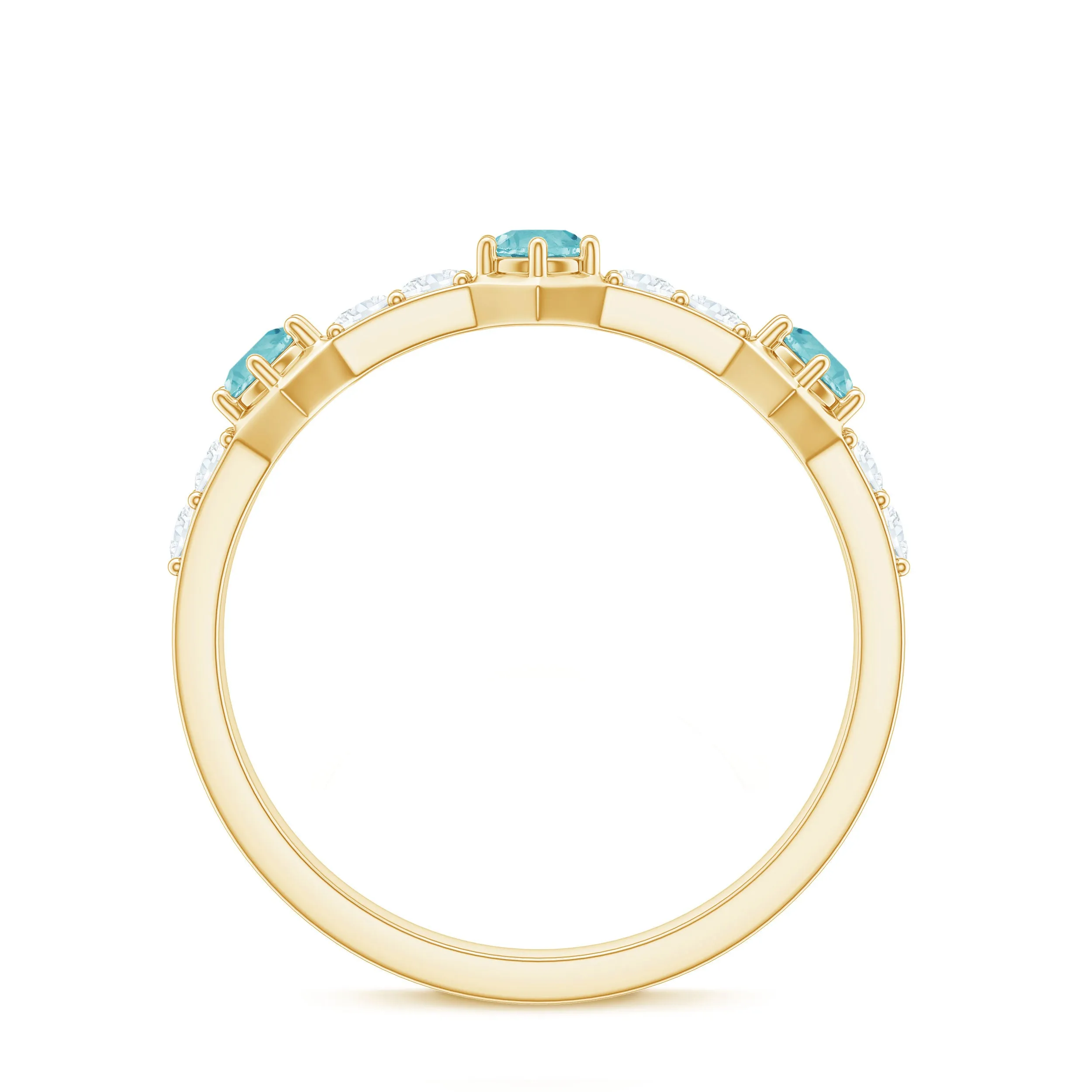 Sky Blue Topaz and Diamond Minimal Half Eternity Ring