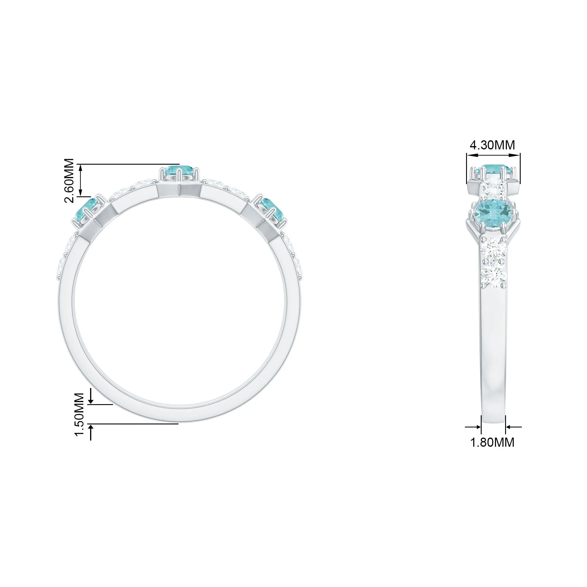 Sky Blue Topaz and Diamond Minimal Half Eternity Ring