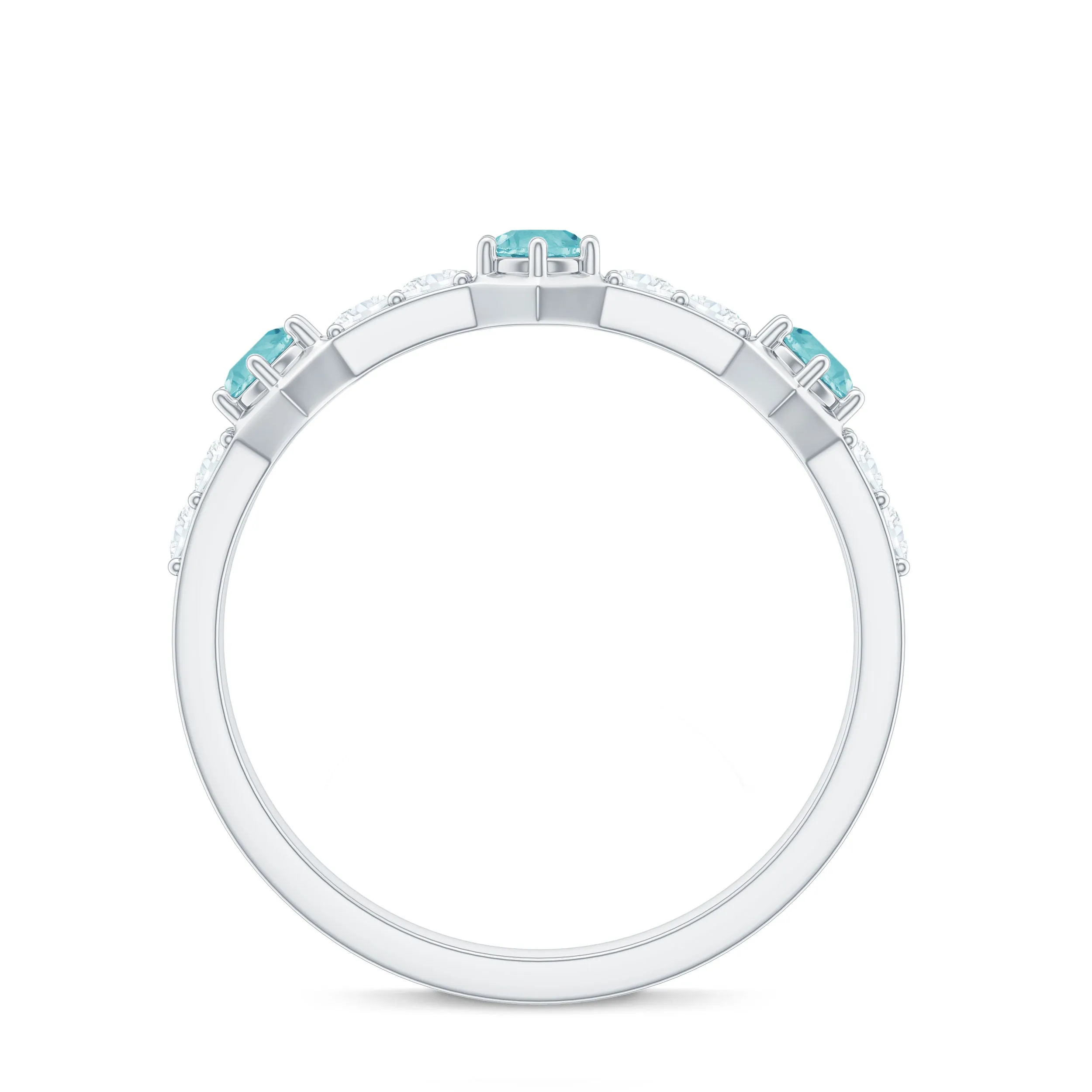 Sky Blue Topaz and Diamond Minimal Half Eternity Ring