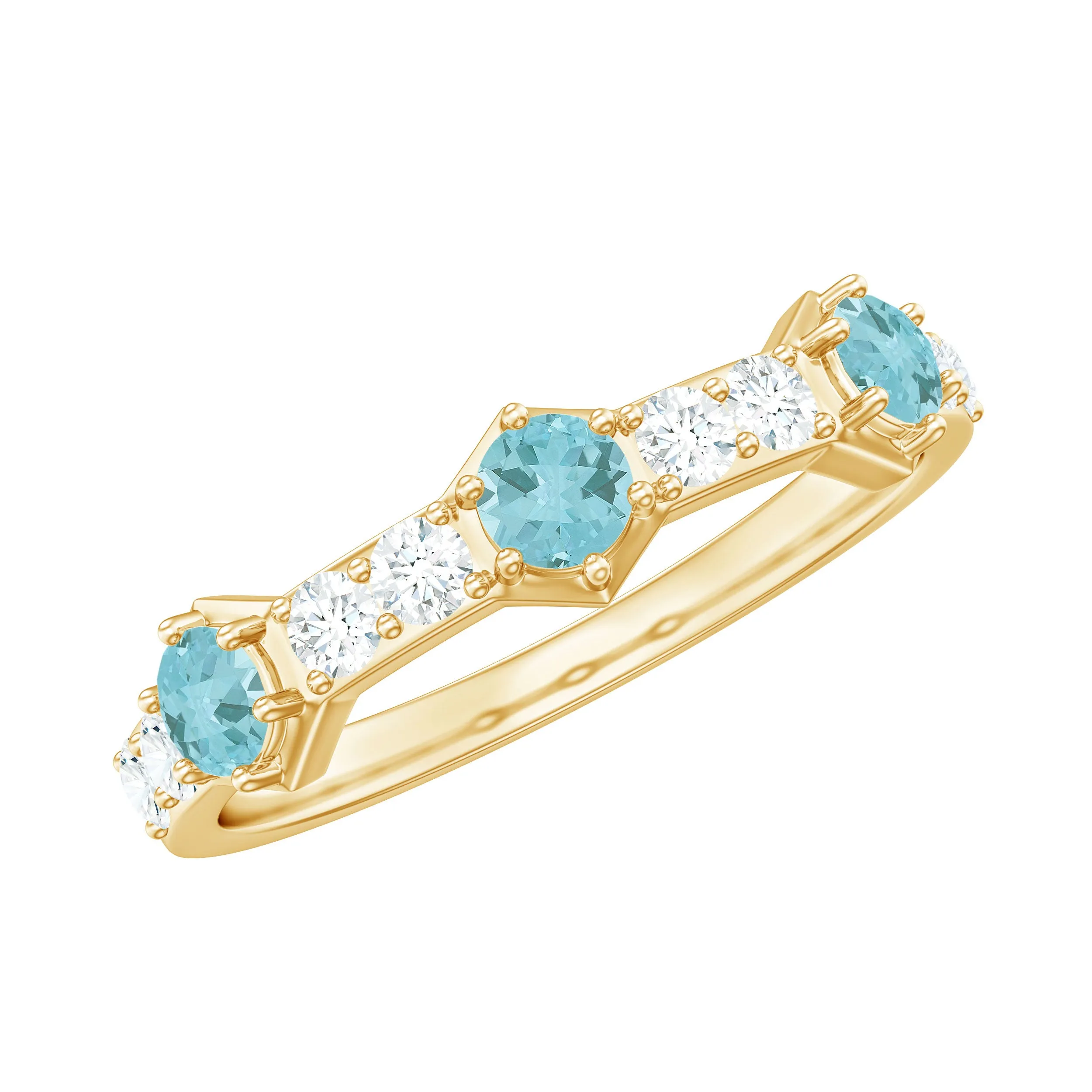 Sky Blue Topaz and Diamond Minimal Half Eternity Ring