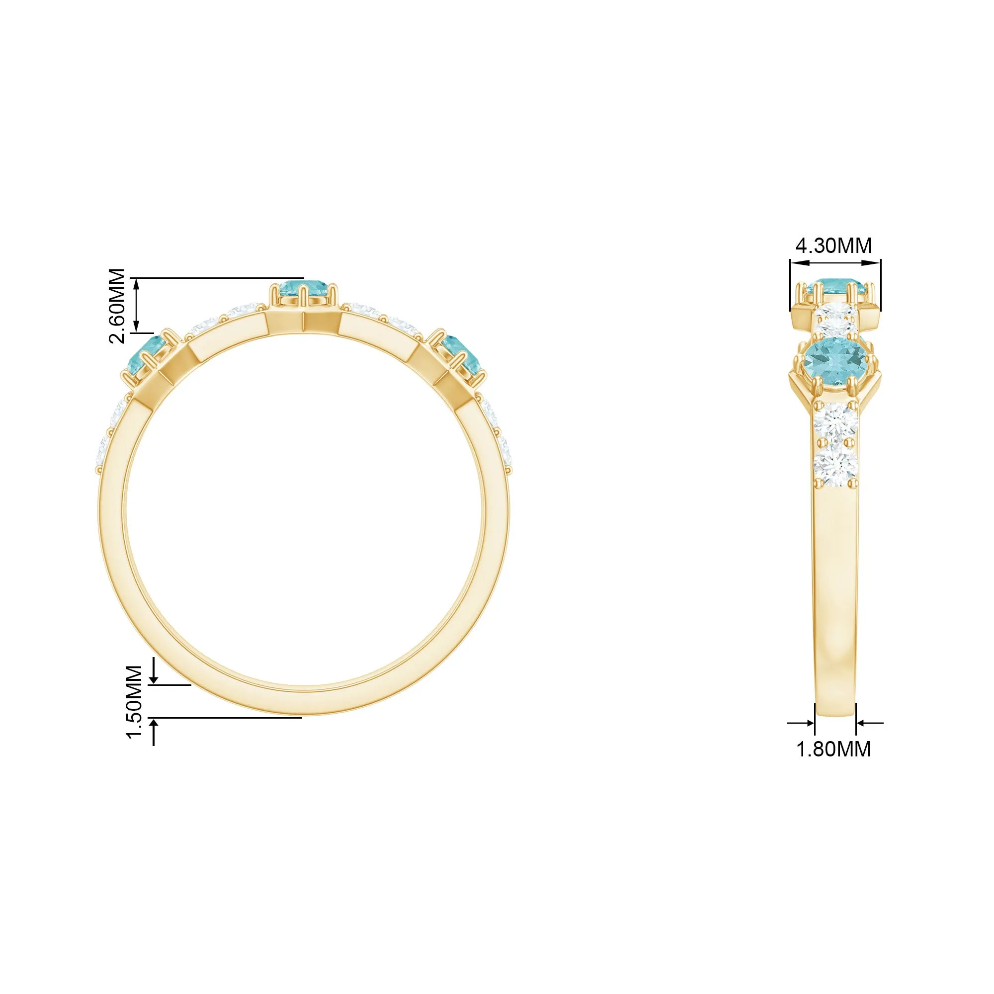 Sky Blue Topaz and Diamond Minimal Half Eternity Ring