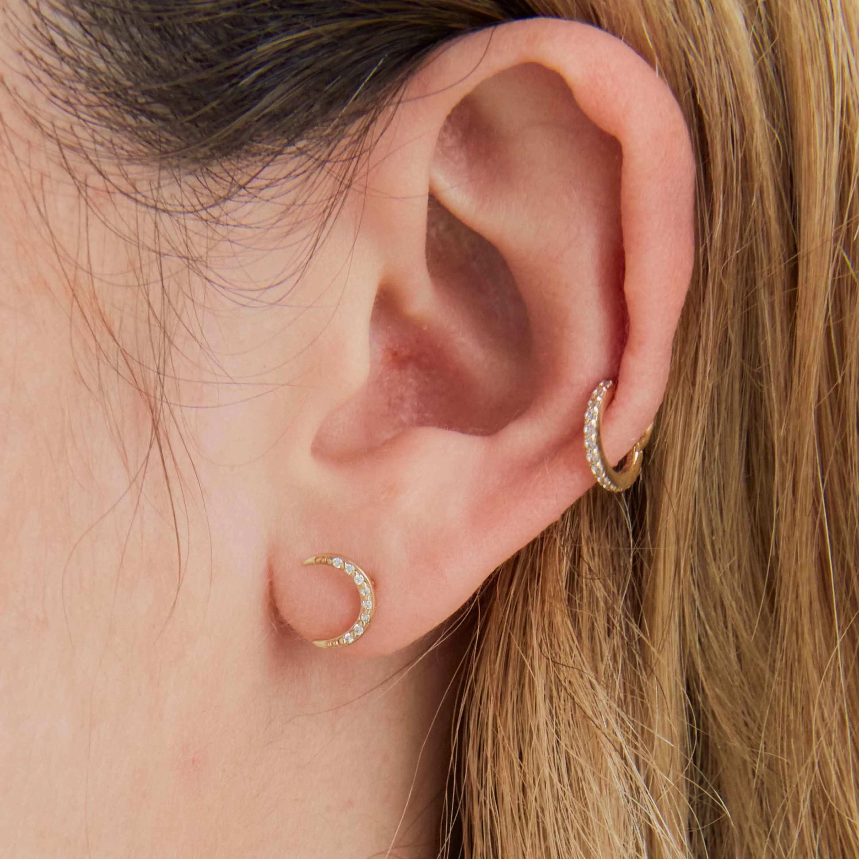 Solid Gold Topaz Moon Piercing Stud