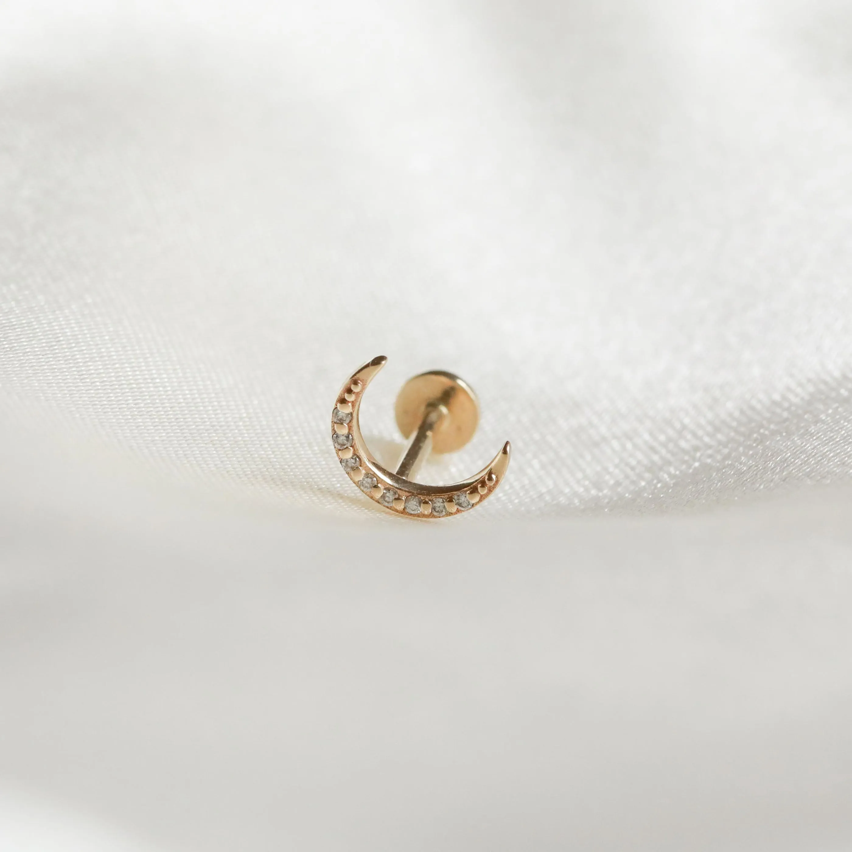 Solid Gold Topaz Moon Piercing Stud