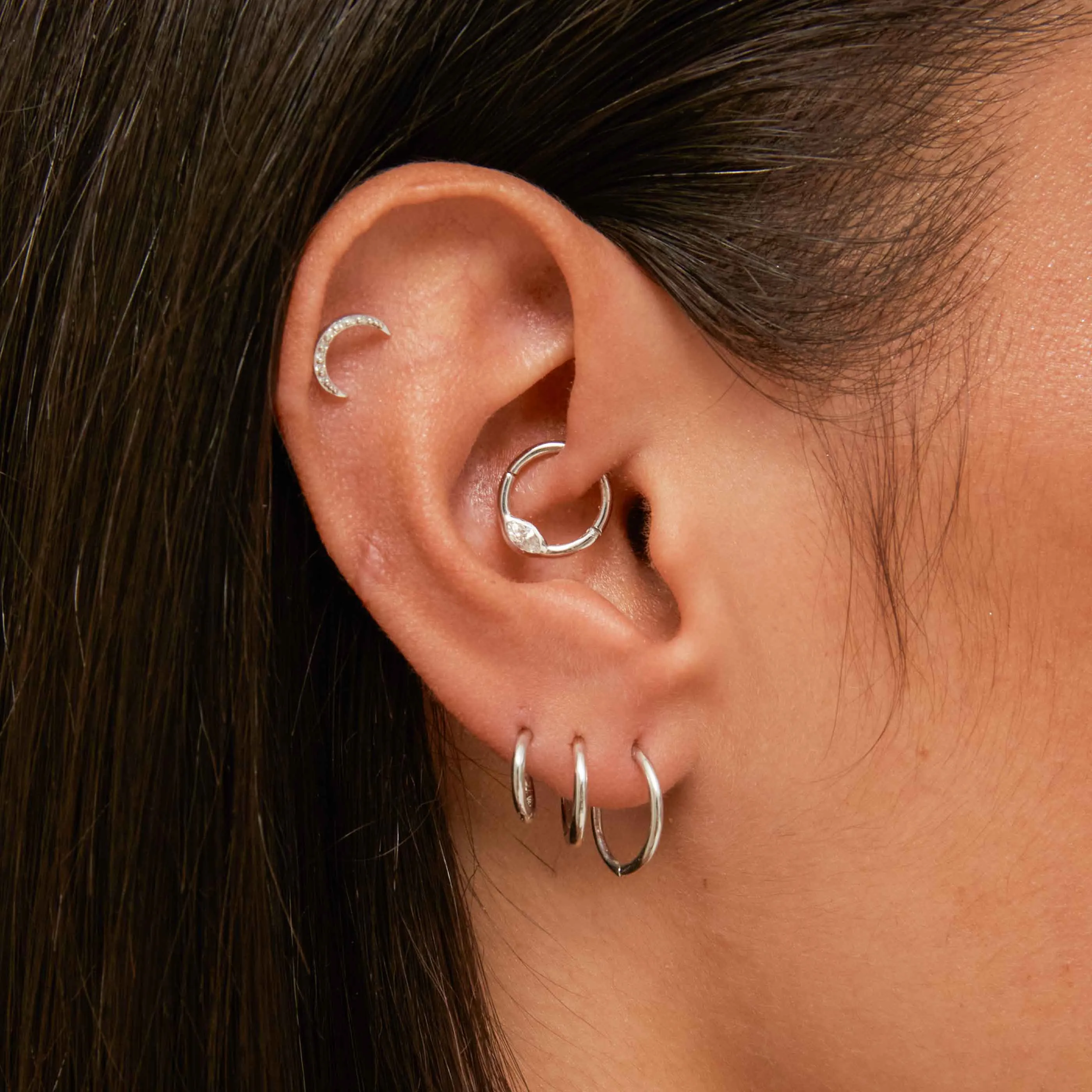 Solid Gold Topaz Moon Piercing Stud