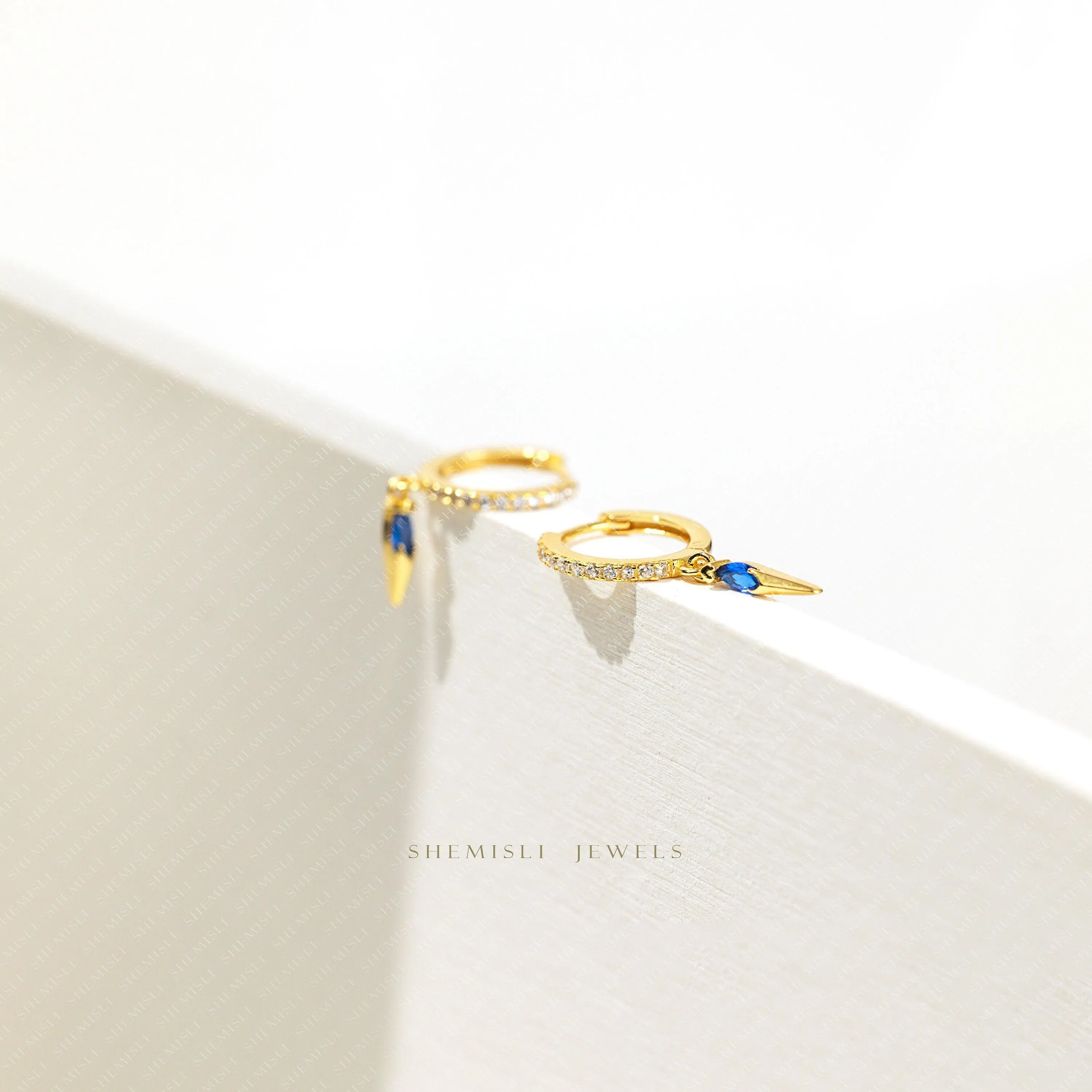 Spike Sapphire CZ Hoop Earrings, Gold, Silver SHEMISLI SH374