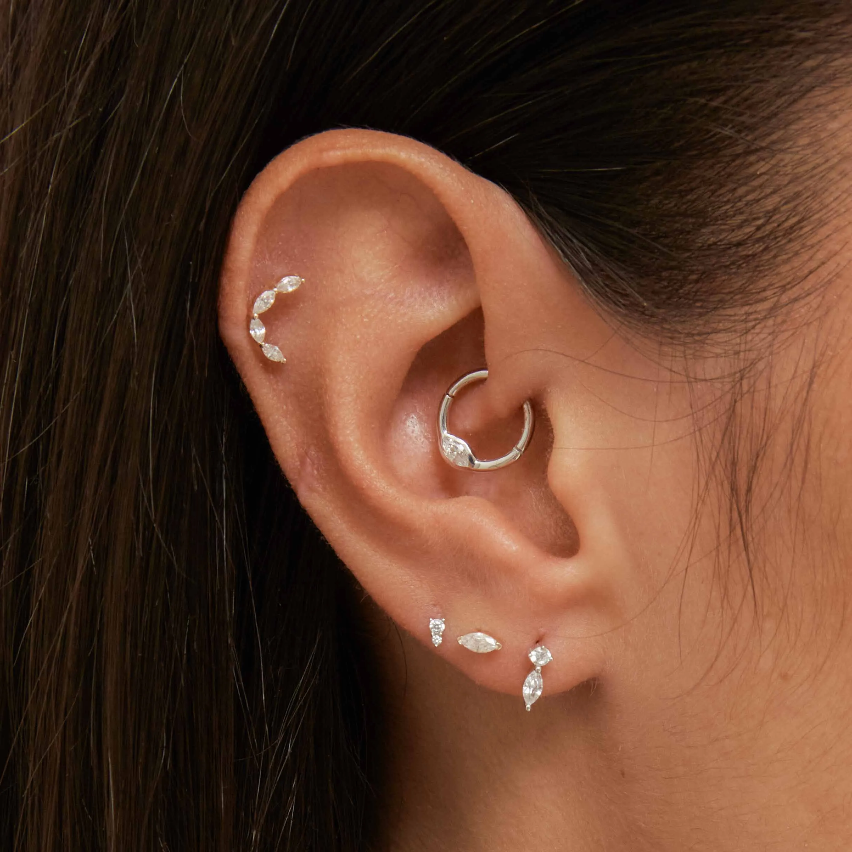 Stacked Topaz Piercing Stud in Solid White Gold