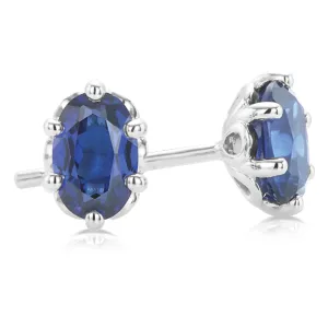 Sterling Silver 6x4mm Oval Cut Created Sapphire Stud Earrings