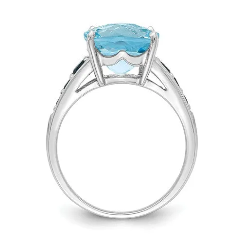 Sterling Silver Cushion Cut Sky Blue Topaz And London Blue Topaz Ring