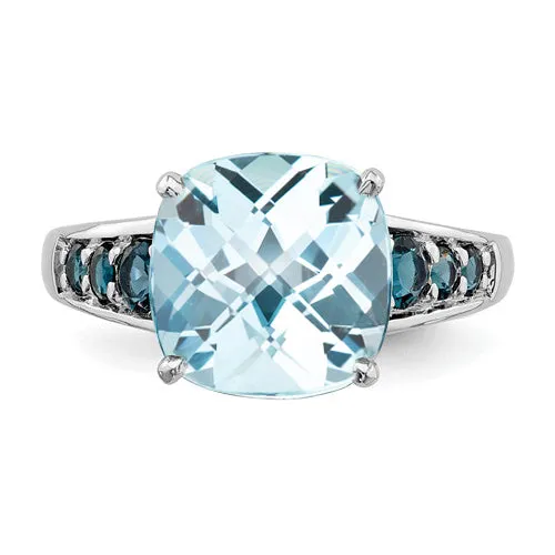 Sterling Silver Cushion Cut Sky Blue Topaz And London Blue Topaz Ring