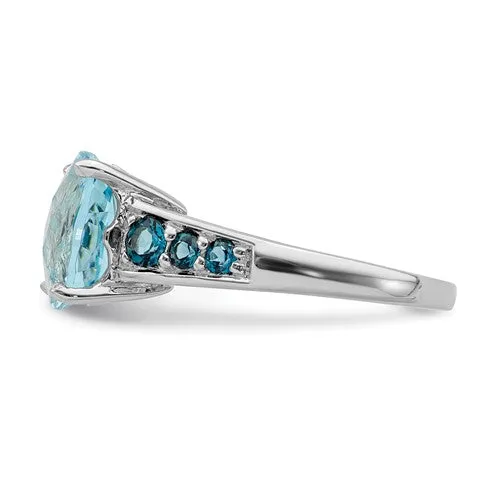 Sterling Silver Cushion Cut Sky Blue Topaz And London Blue Topaz Ring