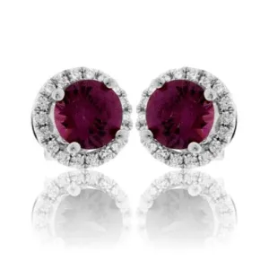 Stunning Garnet & Diamond Halo Stud Earrings