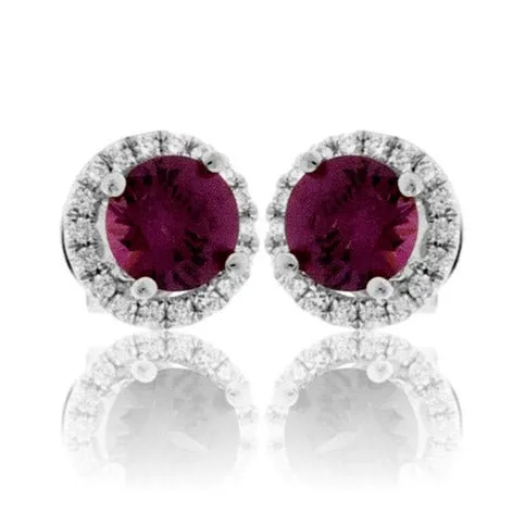 Stunning Garnet & Diamond Halo Stud Earrings