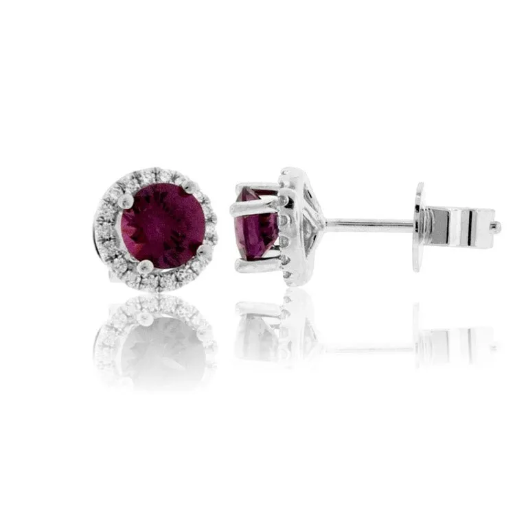 Stunning Garnet & Diamond Halo Stud Earrings
