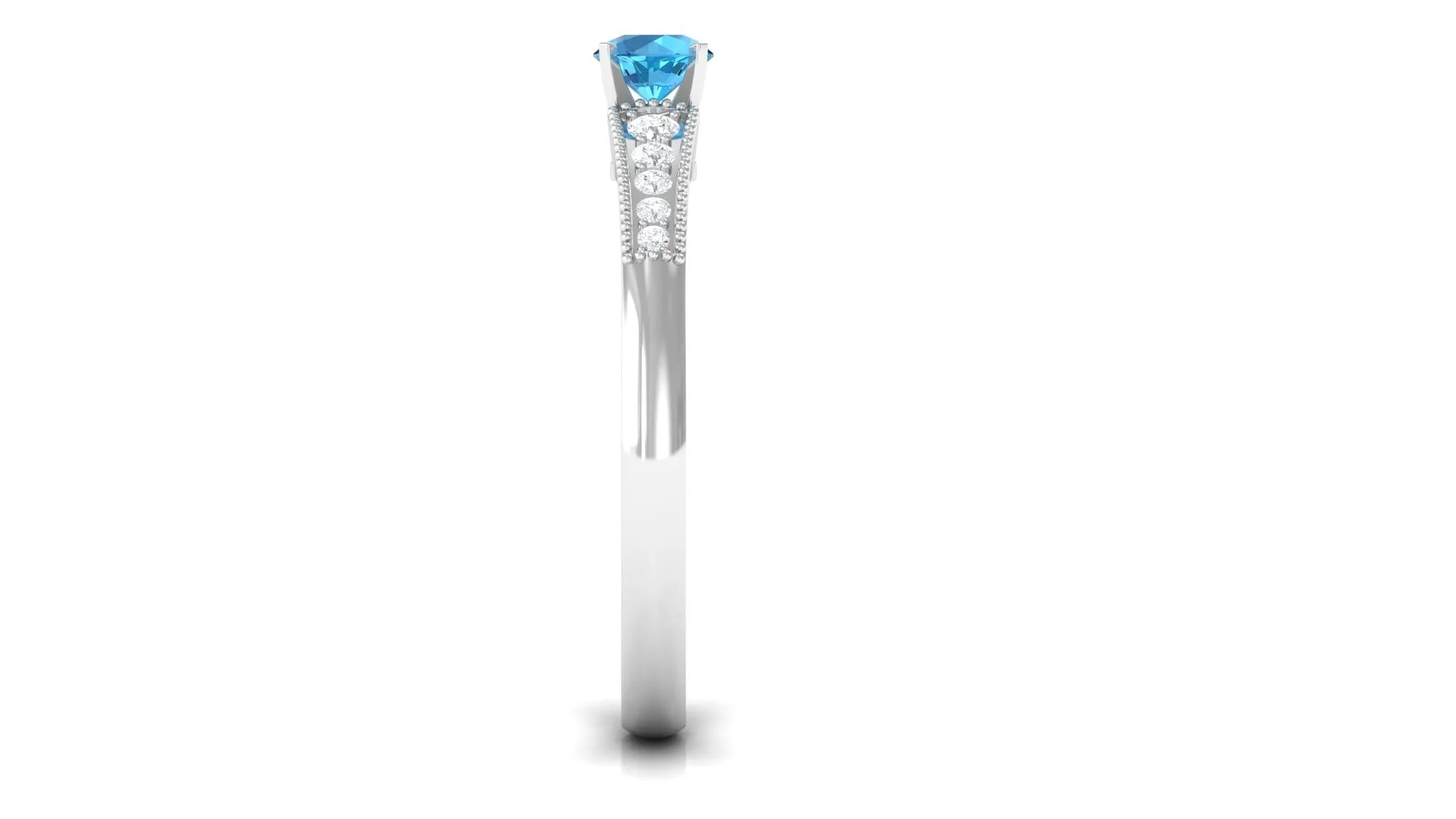 Swiss Blue Topaz Solitaire Ring with Diamond Side Stones