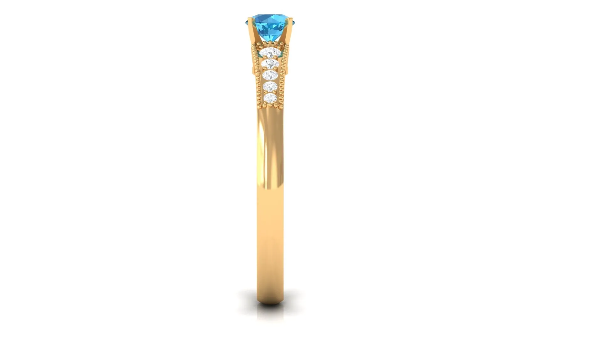 Swiss Blue Topaz Solitaire Ring with Diamond Side Stones