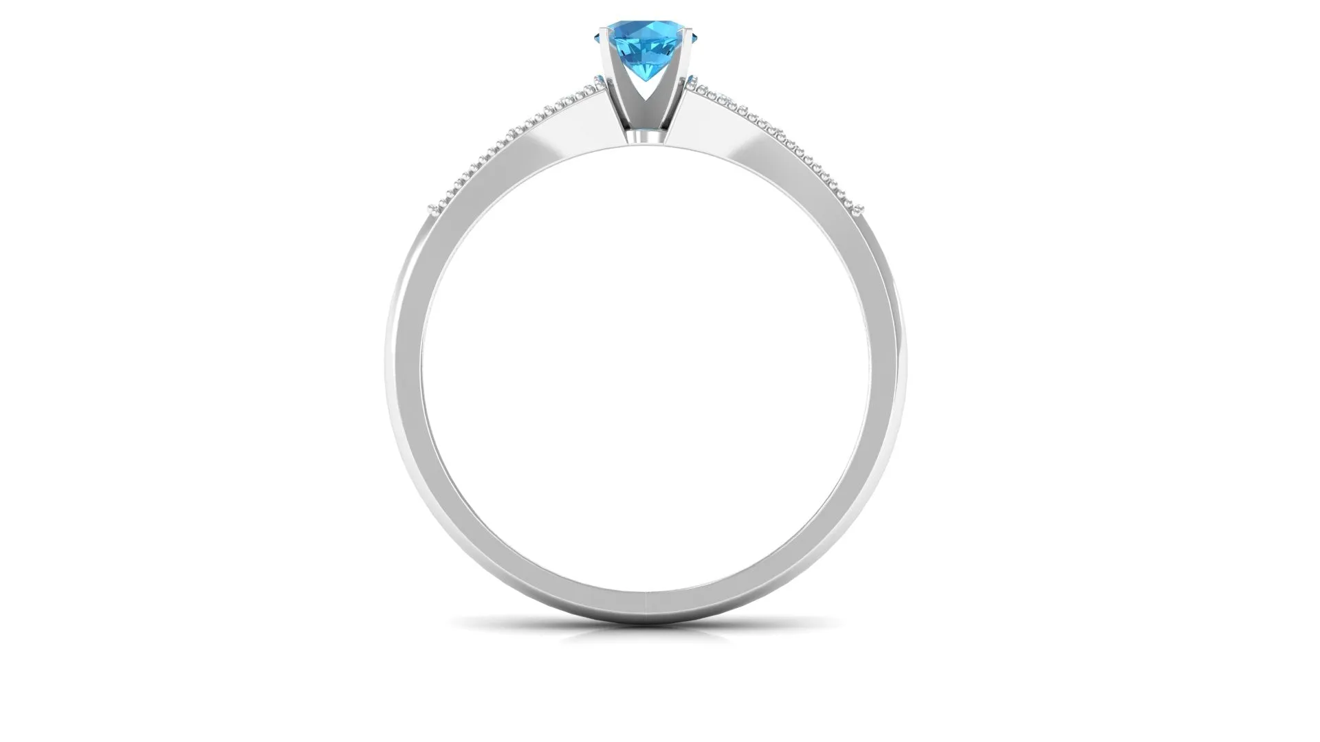 Swiss Blue Topaz Solitaire Ring with Diamond Side Stones