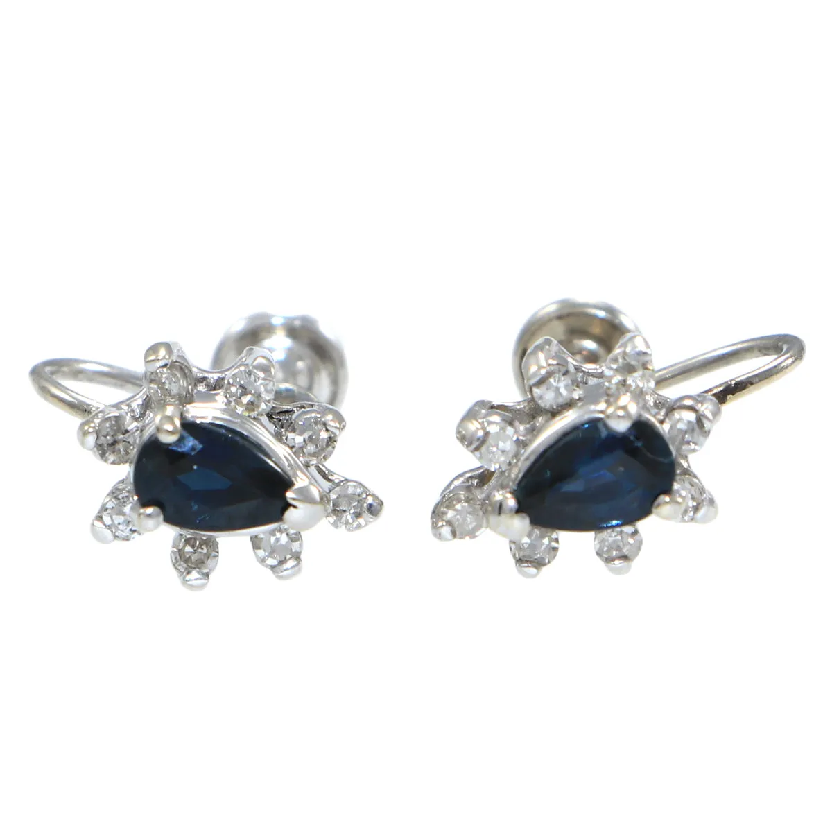 Tear Drop Pear Cut Sapphire Diamond Stud Earrings 14k White Gold 1.20ctw