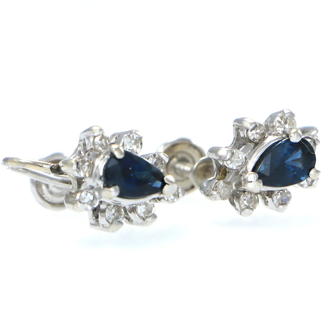 Tear Drop Pear Cut Sapphire Diamond Stud Earrings 14k White Gold 1.20ctw