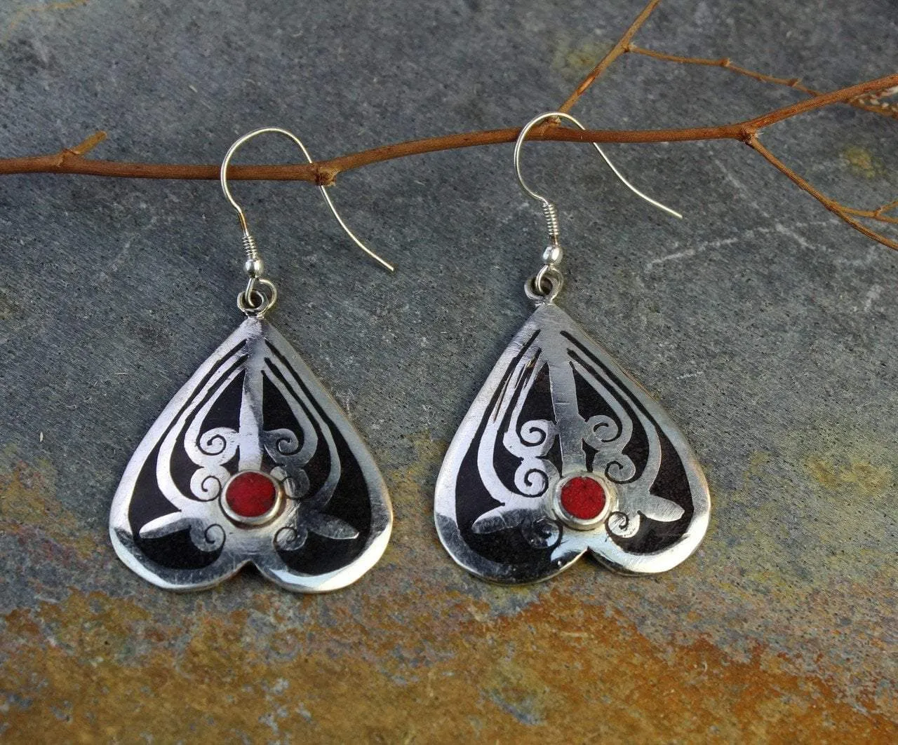 Tibetan Onyx Inlay Earrings