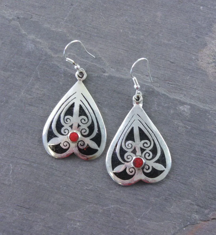 Tibetan Onyx Inlay Earrings
