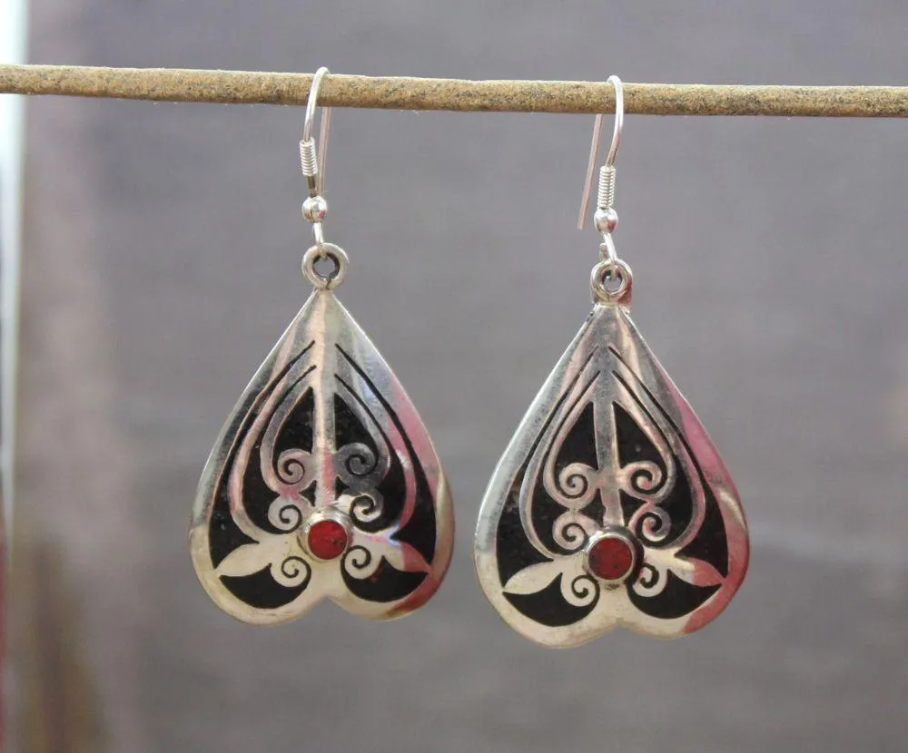 Tibetan Onyx Inlay Earrings
